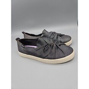 Skechers Black Silver Sparkle Comfort Loafers Women's Size 4 Slip On Memory Foam